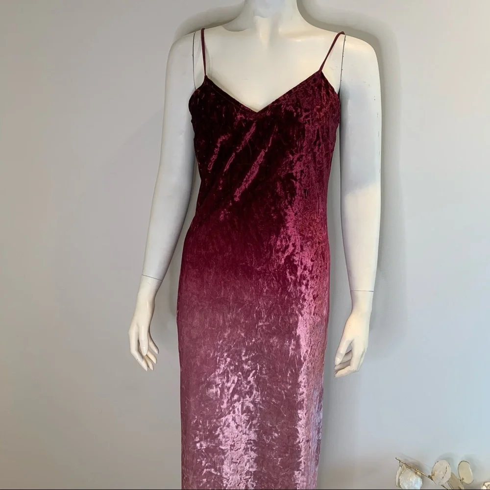Sunset Skyline Burgundy Ombré Velvet Dress - Picture 3 of 8